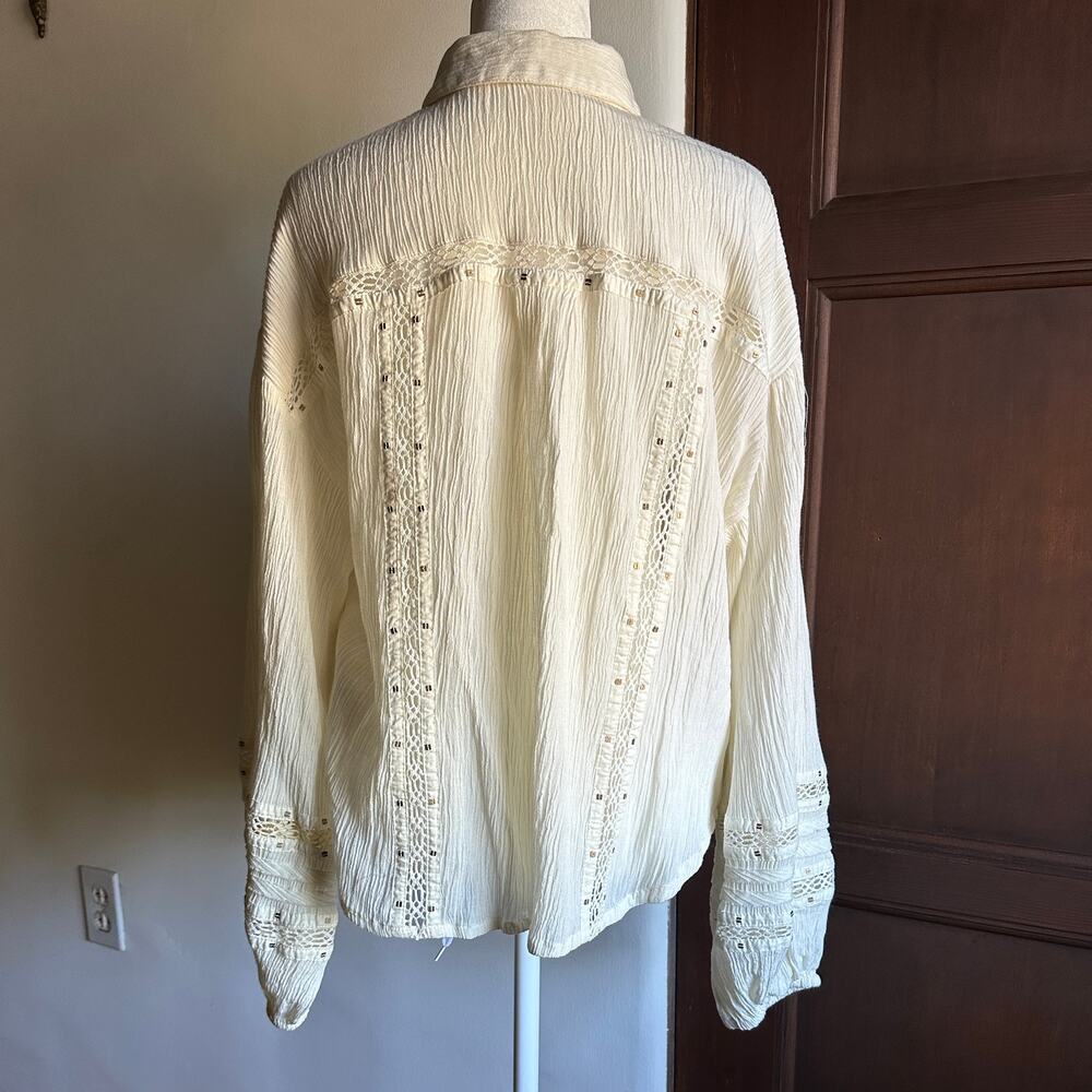 Free People Summer Stars Cream Gauze Boxy Button Down Blouse  Boho Small - Picture 2 of 7